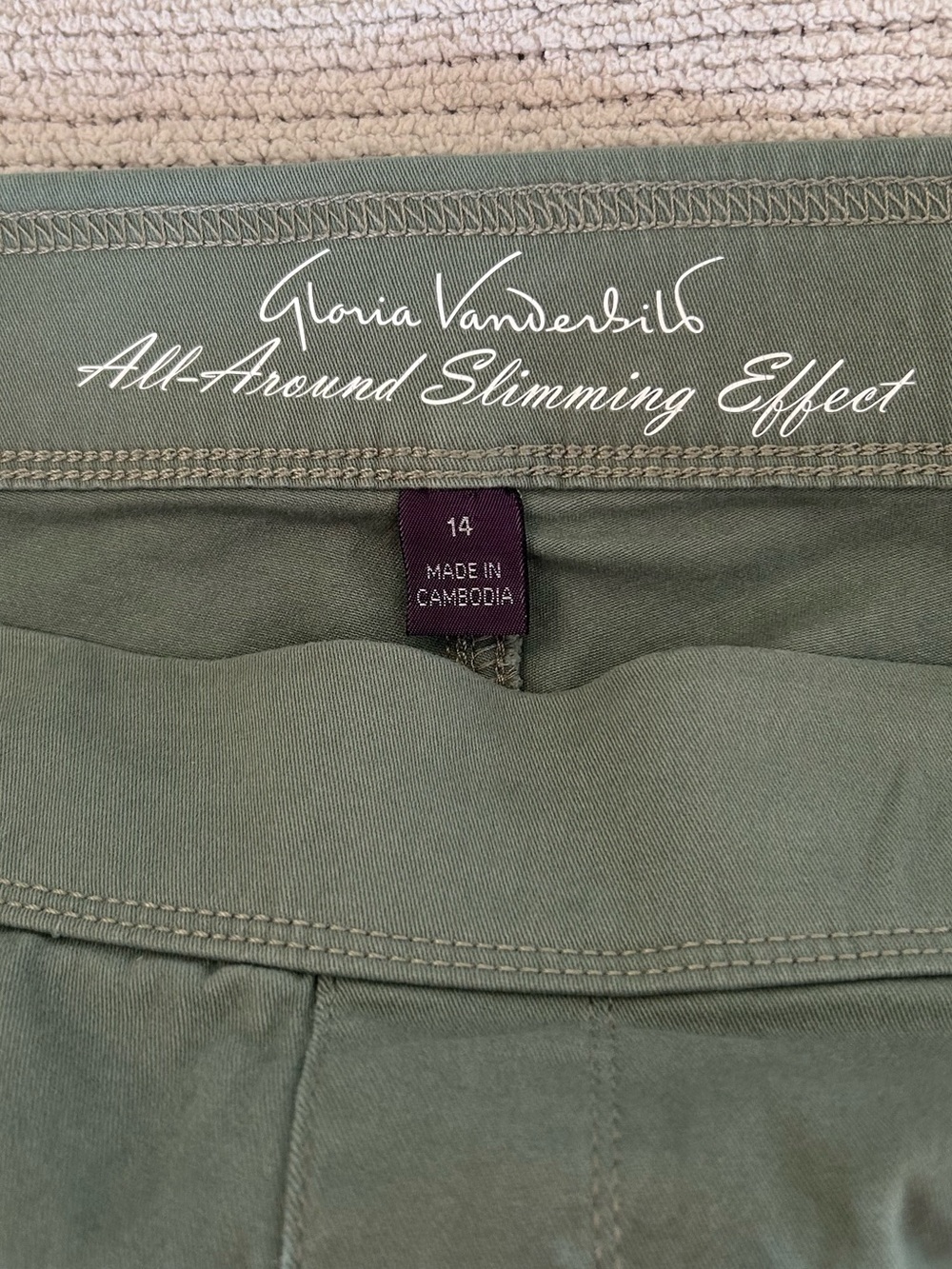 Gloria Vanderbilt All-around Slimming Effect pull on twill pants 14 olive - Picture 2 of 10